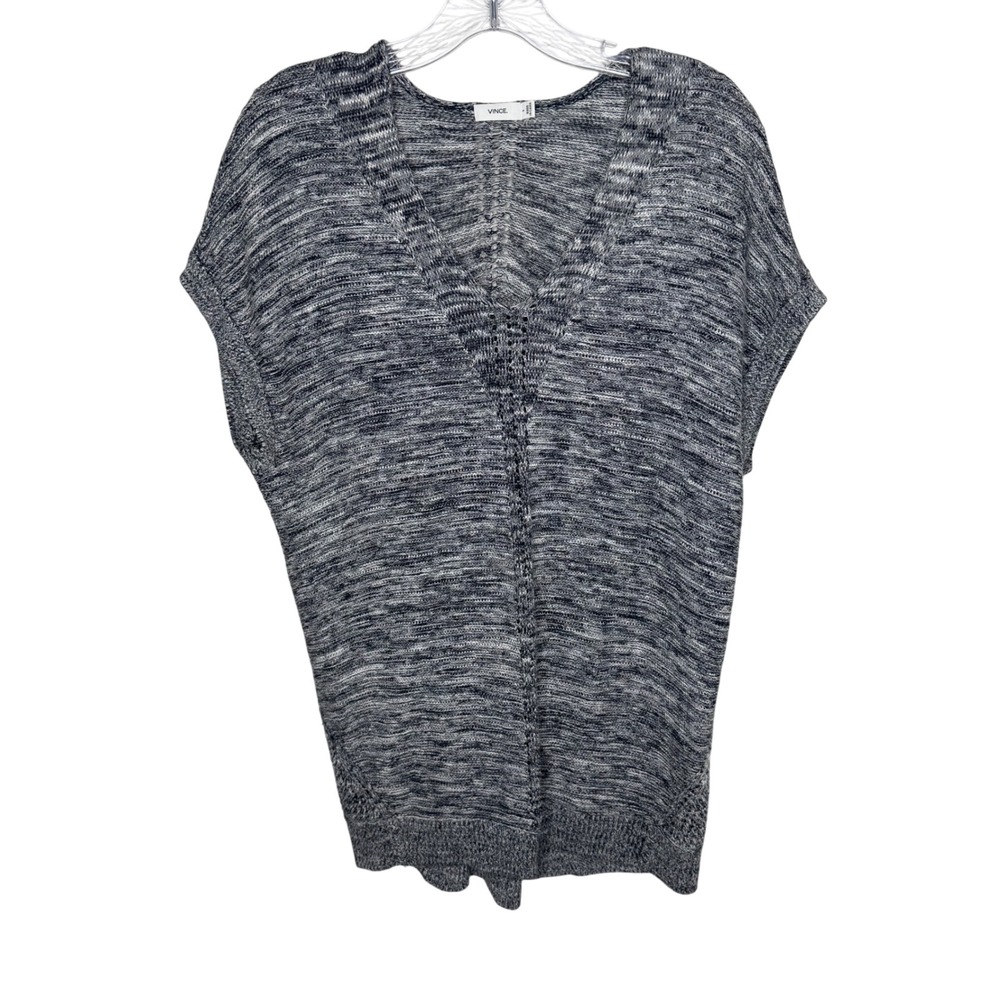 VINCE Knit V Neck Short Sleeve Tunic‎ Top Sweater Womens Size Small Gray Melange